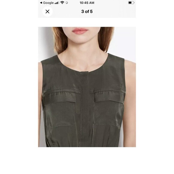 Ann Taylor Size 14 Woodland Green Satin Drawstring Side Tie Shirt Dress … - Picture 3 of 10